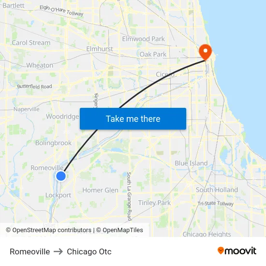 Romeoville to Chicago Otc map
