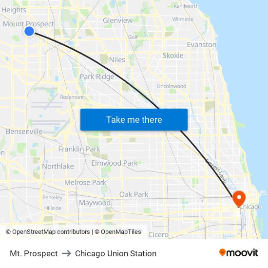 Mt. Prospect to Chicago Union Station map