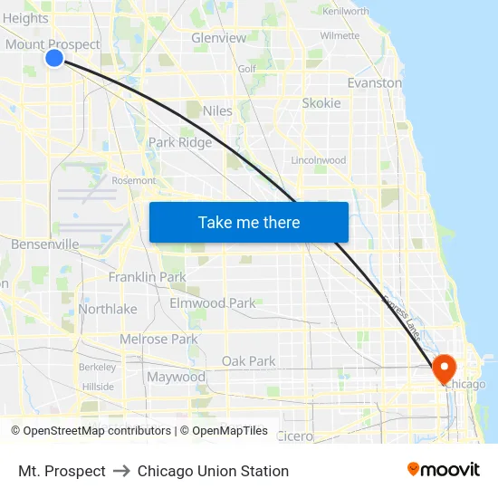 Mt. Prospect to Chicago Union Station map
