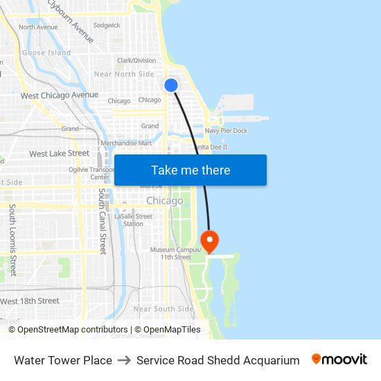Water Tower Place to Service Road Shedd Acquarium map