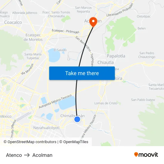 Atenco to Acolman map