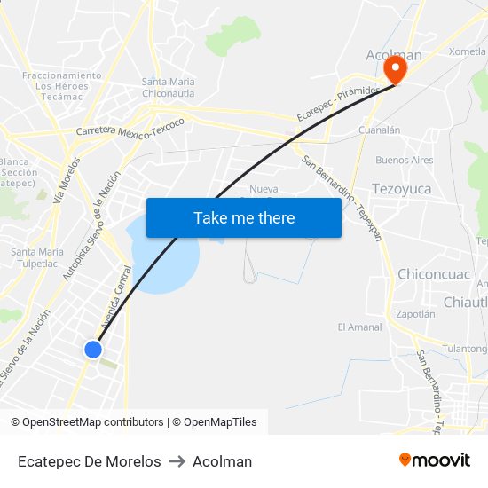 Ecatepec De Morelos to Acolman map