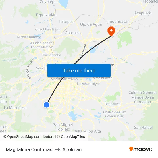 Magdalena Contreras to Acolman map