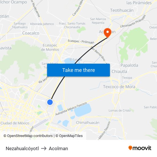 Nezahualcóyotl to Acolman map
