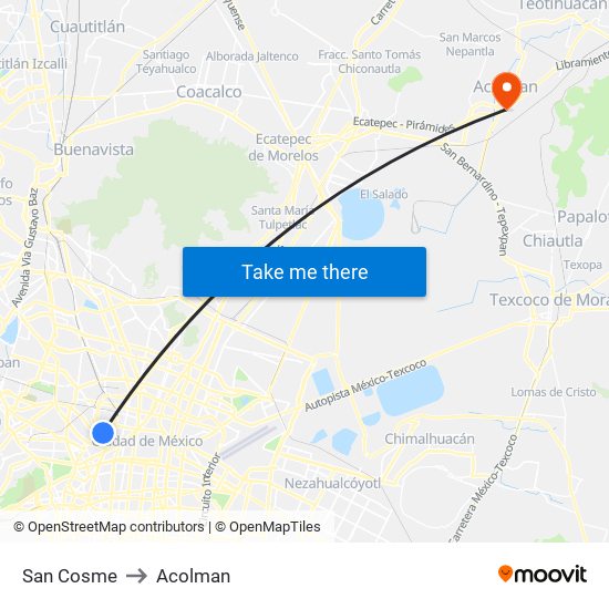 San Cosme to Acolman map