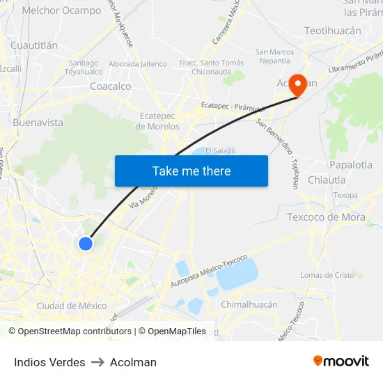 Indios Verdes to Acolman map