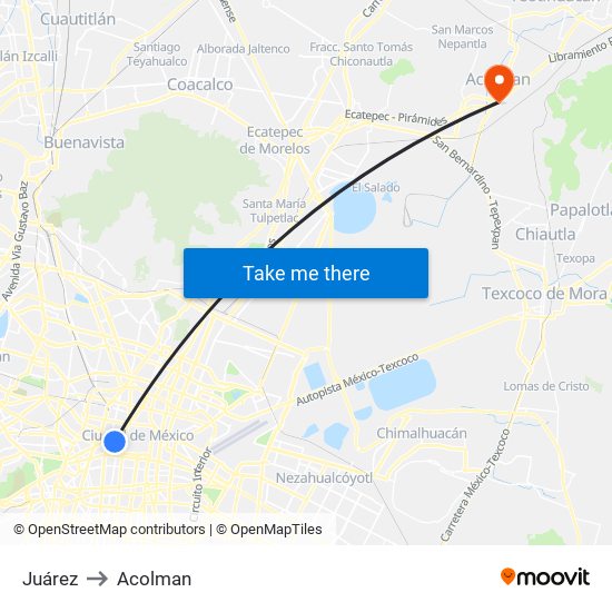 Juárez to Acolman map