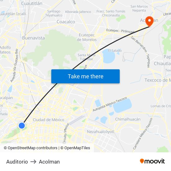 Auditorio to Acolman map