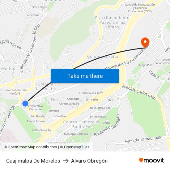 Cuajimalpa De Morelos to Alvaro Obregón map