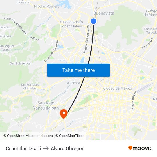 Cuautitlán Izcalli to Alvaro Obregón map