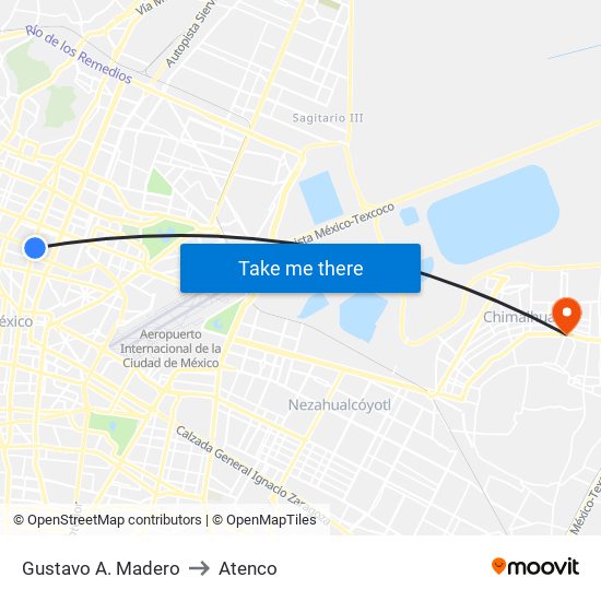 Gustavo A. Madero to Atenco map