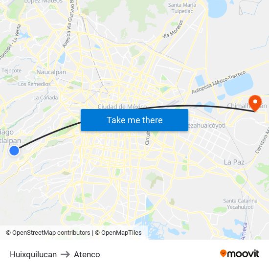 Huixquilucan to Atenco map