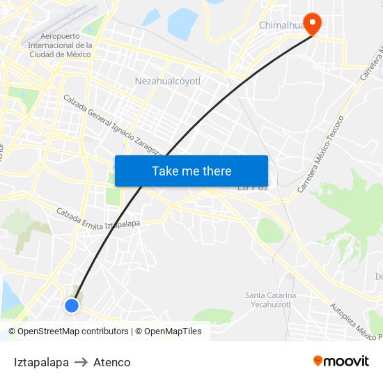Iztapalapa to Atenco map