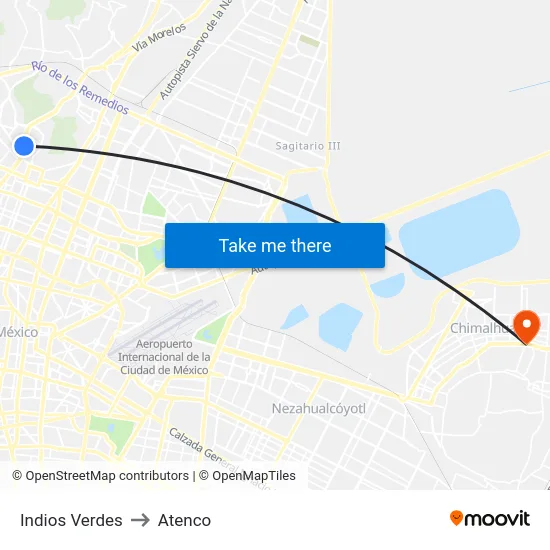 Indios Verdes to Atenco map