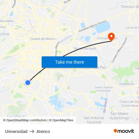 Universidad to Atenco map