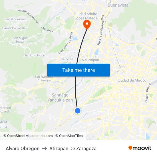 Alvaro Obregón to Atizapán De Zaragoza map