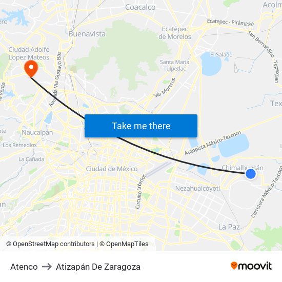 Atenco to Atizapán De Zaragoza map