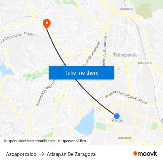 Azcapotzalco to Atizapán De Zaragoza map