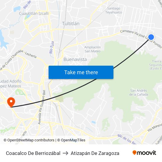 Coacalco De Berriozábal to Atizapán De Zaragoza map