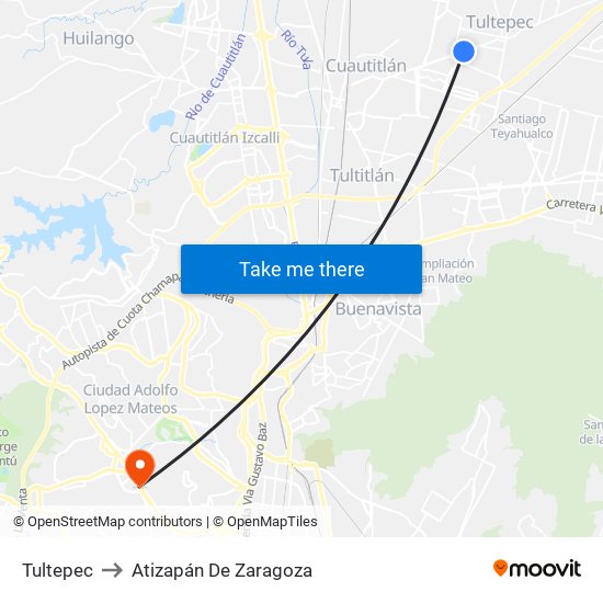 Tultepec to Atizapán De Zaragoza map