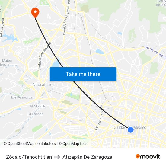 Zócalo/Tenochtitlán to Atizapán De Zaragoza map