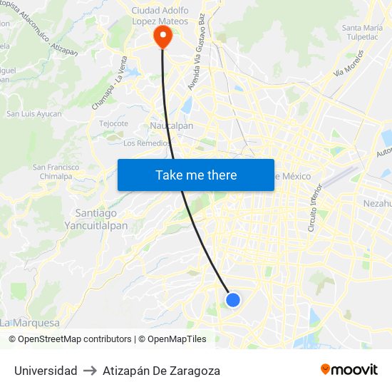 Universidad to Atizapán De Zaragoza map