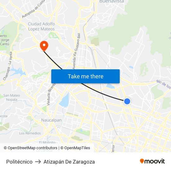 Politécnico to Atizapán De Zaragoza map