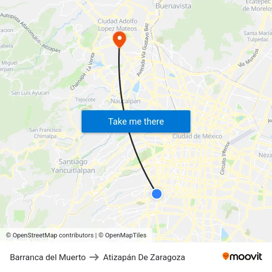 Barranca del Muerto to Atizapán De Zaragoza map