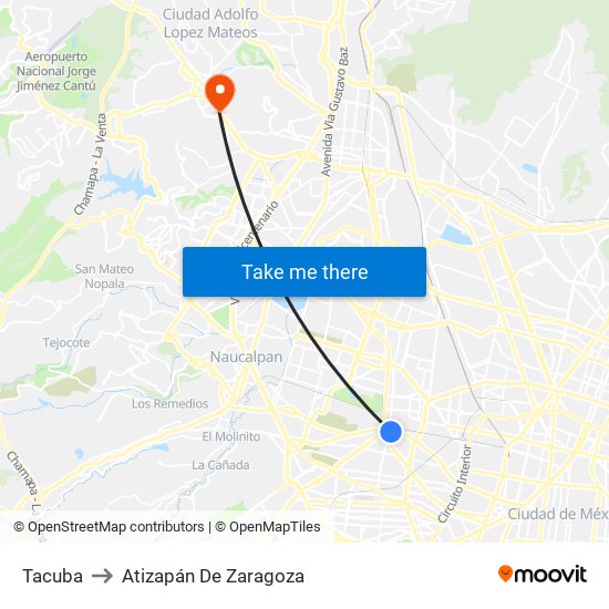 Tacuba to Atizapán De Zaragoza map