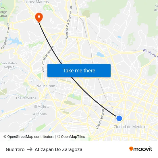 Guerrero to Atizapán De Zaragoza map