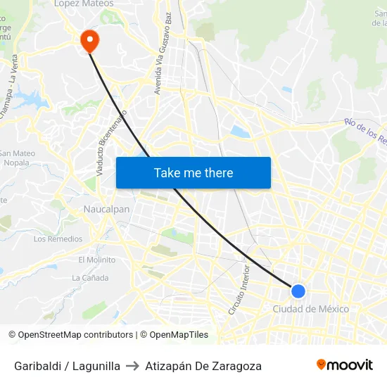 Garibaldi / Lagunilla to Atizapán De Zaragoza map