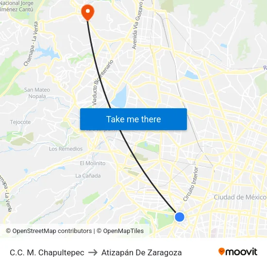 C.C. M. Chapultepec to Atizapán De Zaragoza map