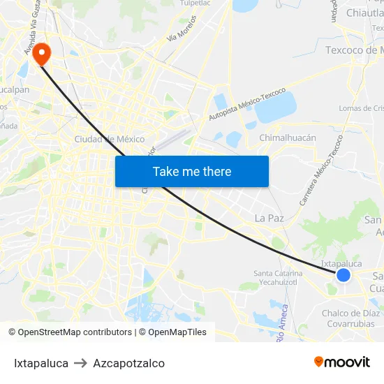 Ixtapaluca to Azcapotzalco map