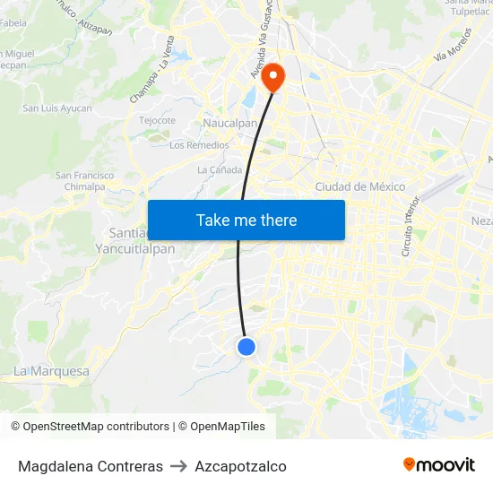 Magdalena Contreras to Azcapotzalco map