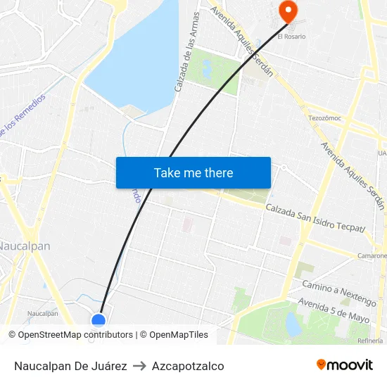 Naucalpan De Juárez to Azcapotzalco map