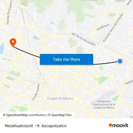 Nezahualcóyotl to Azcapotzalco map