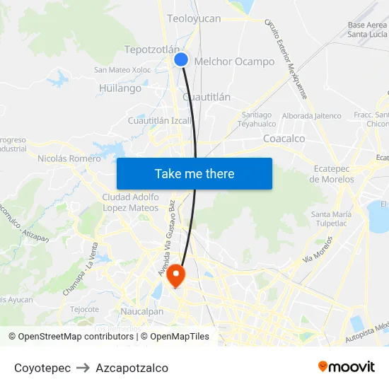 Coyotepec to Azcapotzalco map