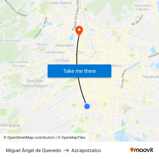 Miguel Ángel de Quevedo to Azcapotzalco map