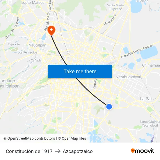 Constitución de 1917 to Azcapotzalco map