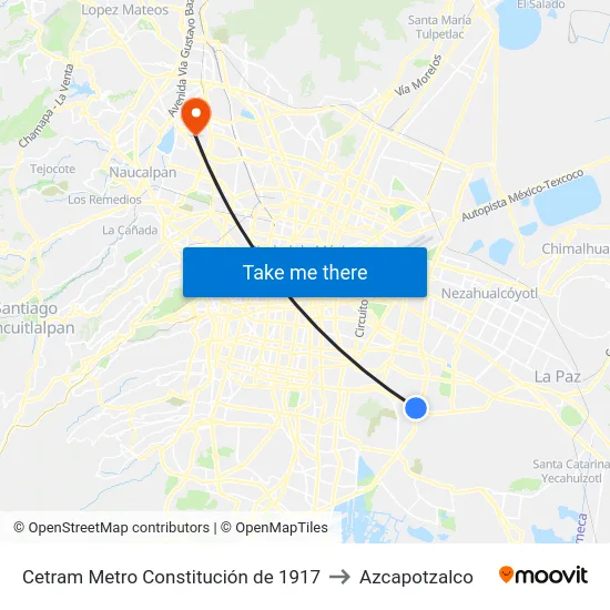 Cetram Metro Constitución de 1917 to Azcapotzalco map