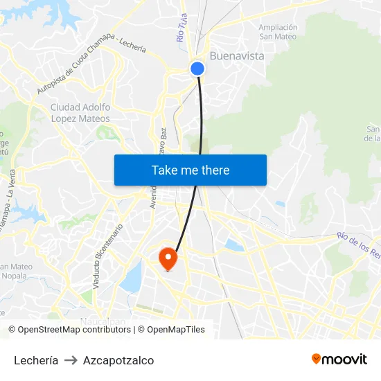 Lechería to Azcapotzalco map