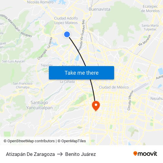 Atizapán De Zaragoza to Benito Juárez map