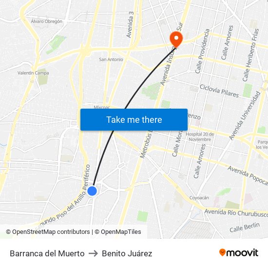 Barranca del Muerto to Benito Juárez map