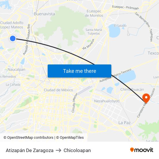Atizapán De Zaragoza to Chicoloapan map
