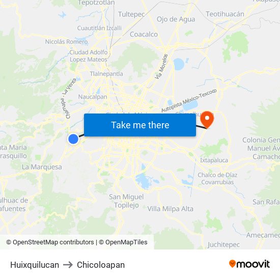 Huixquilucan to Chicoloapan map