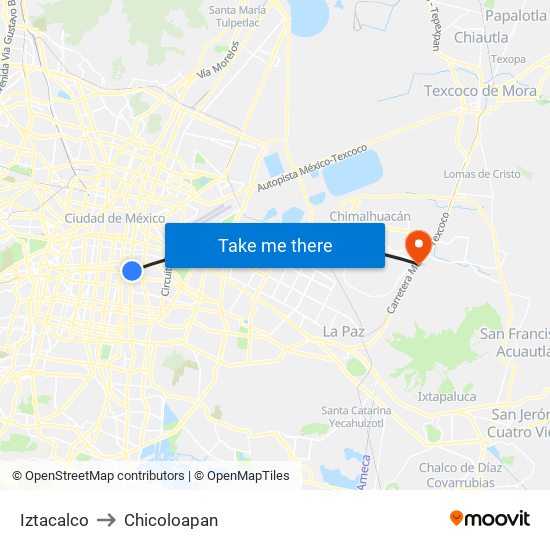 Iztacalco to Chicoloapan map