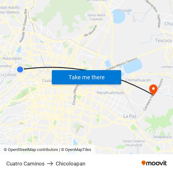 Cuatro Caminos to Chicoloapan map