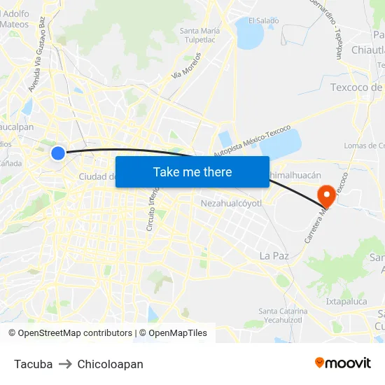 Tacuba to Chicoloapan map