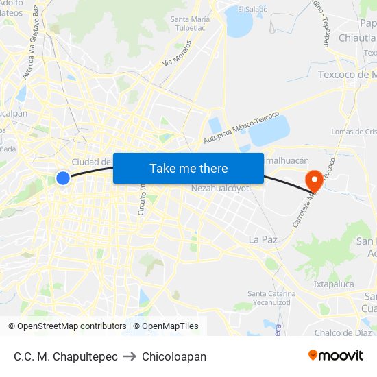 C.C. M. Chapultepec to Chicoloapan map