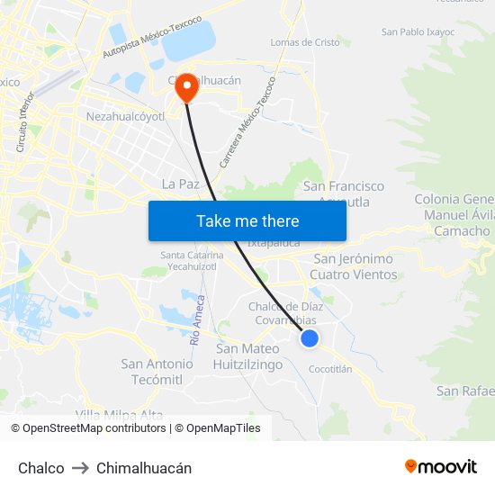Chalco to Chimalhuacán map